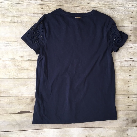 MICHAEL KORS Navy Laser Cut Eyelet Short Slv Tee - Picture 7 of 7